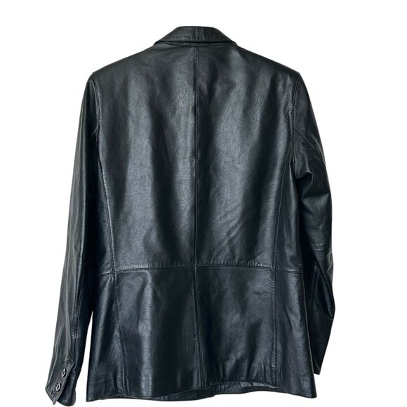 GAP Vintage Leather M Black Blazer Jacket Y2K Button Front Flap Pockets Women’s - Picture 2 of 10